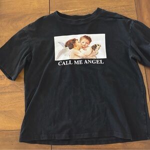 Black Graphic Angel Print T-Shirt